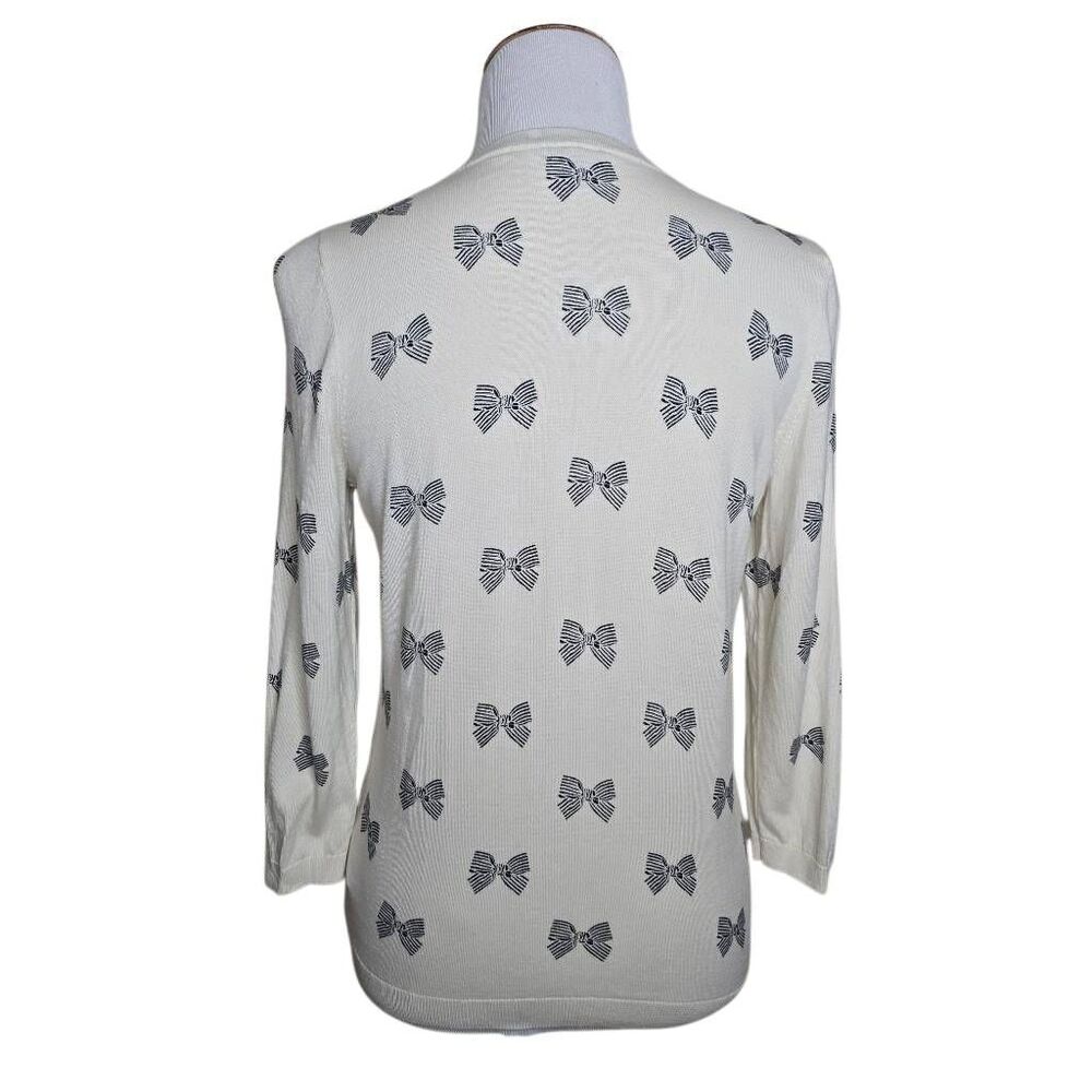 Talbots Cardigan Beaded Bow Print Embellished 3/4 Sleeve Cream Small - Picture 4 of 11